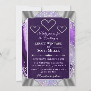 Convites Elegante Faux Holo Brilho Agata Roxo Casamento
