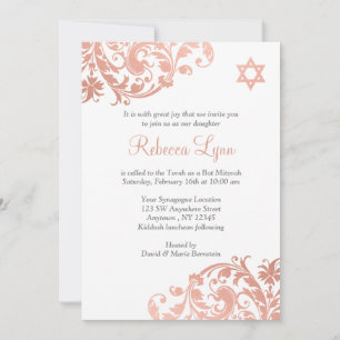 Convites Elegante Faux Rosa Dourado Bat Mitzvah Convide