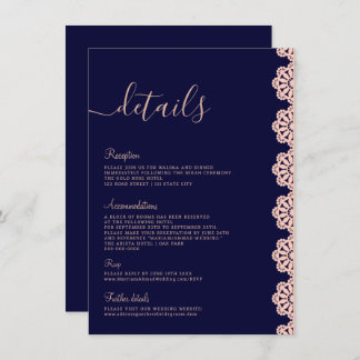 Convites Elegante Faux Rosa Dourado e Marinho Blue Islamic