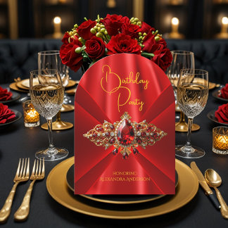 Convites Elegante Faux Seda Dourada Joia Vermelha Regal Ani