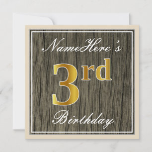 Convites Elegante, Faux Wood, Faux Dourada aniversário de 