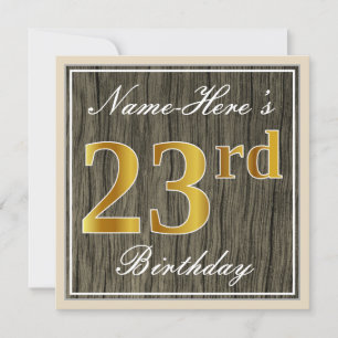 Convites Elegante, Faux Wood, Faux Dourado 23º Aniversári