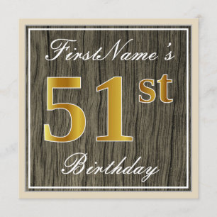Convites Elegante, Faux Wood, Faux Dourado 51rua Aniversári