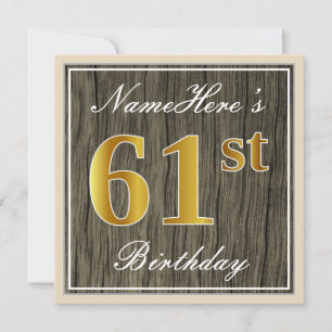 Convites Elegante, Faux Wood, Faux Dourado 61 rua Birthday 