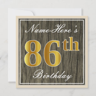 Convites Elegante, Faux Wood, Faux Dourado 86º Aniversári
