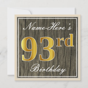 Convites Elegante, Faux Wood, Faux Dourado 93º Aniversári
