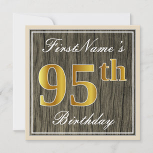 Convites Elegante, Faux Wood, Faux Dourado 95º Aniversári