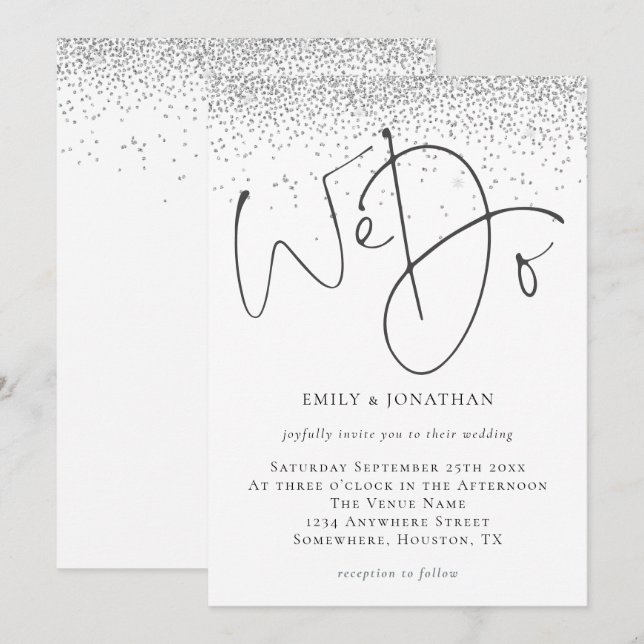 Convites Elegante Fazemos Casamento De Silver Glitter (Frente/Verso)