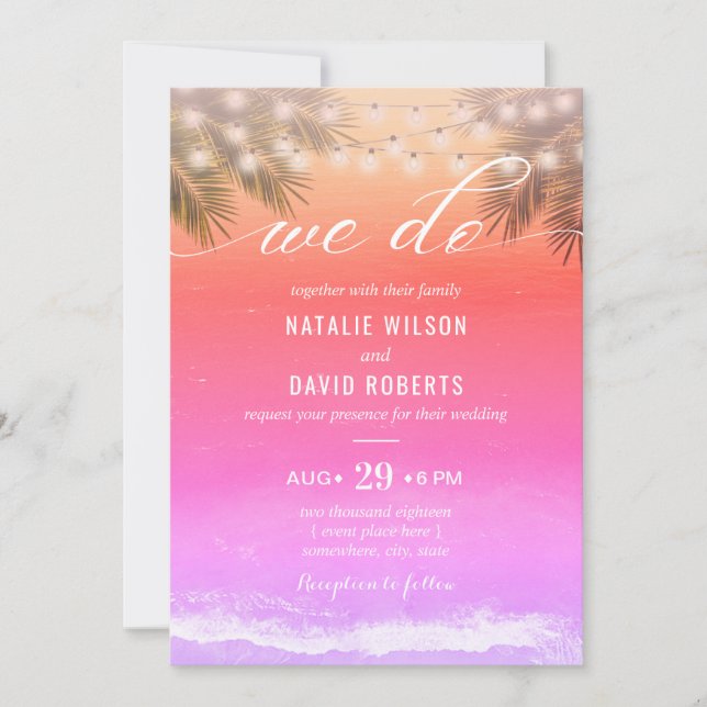 Convites Elegante Fazemos Casamento Tropical de Palma de Pr (Frente)