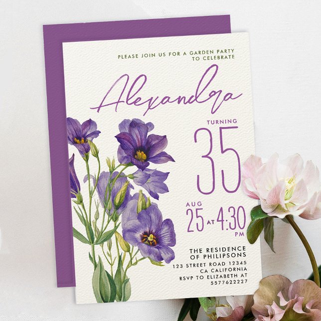 Convites Elegante Feminino Flores Violeta Roxo Botânico (Criador carregado)