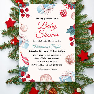 Convites Elegante Férias de Inverno Chá de Bebê de Natal