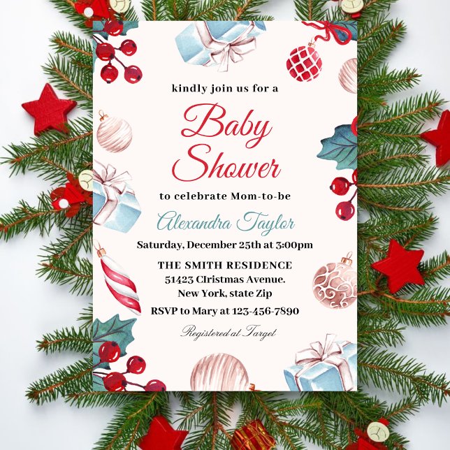 Convites Elegante Férias de Inverno Chá de Bebê de Natal (Criador carregado)