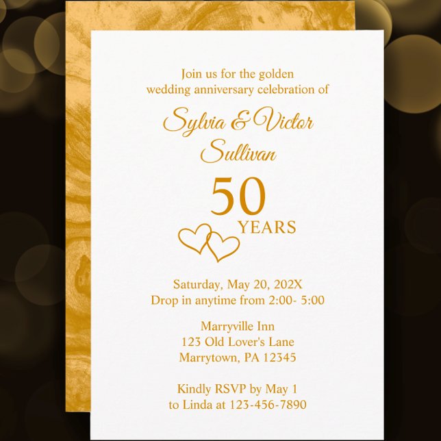 Convites Elegante Festa Customizada de 50º Aniversário com  (Customize this elegant simple 50th anniversary party invitation template. )