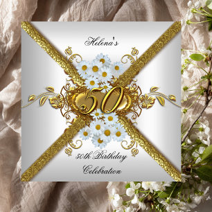 Convites Elegante Festa de 50º Aniversário Branco Dália Dou