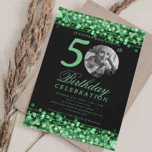 Convites Elegante festa de 50 anos com luzes verdes