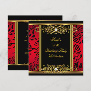 Convites Elegante festa de 50 anos de idade Vermelho Preto 