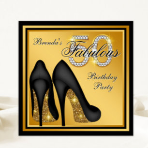 Convites Elegante festa de 50 anos em preto e dourado fabul