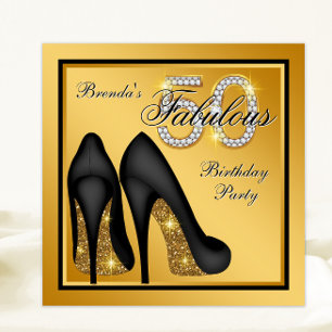 Convites Elegante festa de 50 anos em preto e dourado fabul