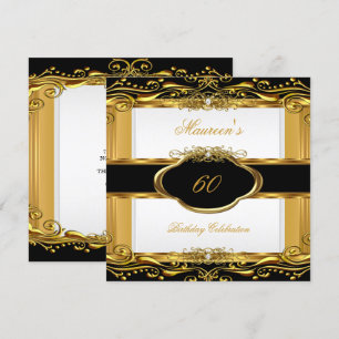Convites Elegante Festa de 60 Anos Preto Branco Dourado