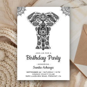 Convites Elegante festa de aniversário com elefante e henna