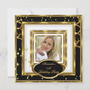 Convites Elegante Festa de Aniversário com Fotos Preto Bran