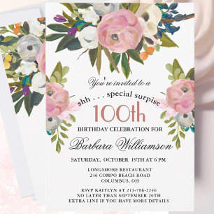 Convites Elegante Festa de Aniversário de 100 anos SURPRESA
