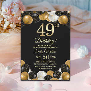 Convites Elegante Festa de Aniversário de 49 anos com Brilh