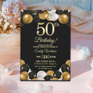 Convites Elegante Festa de Aniversário de 50 anos com Brilh