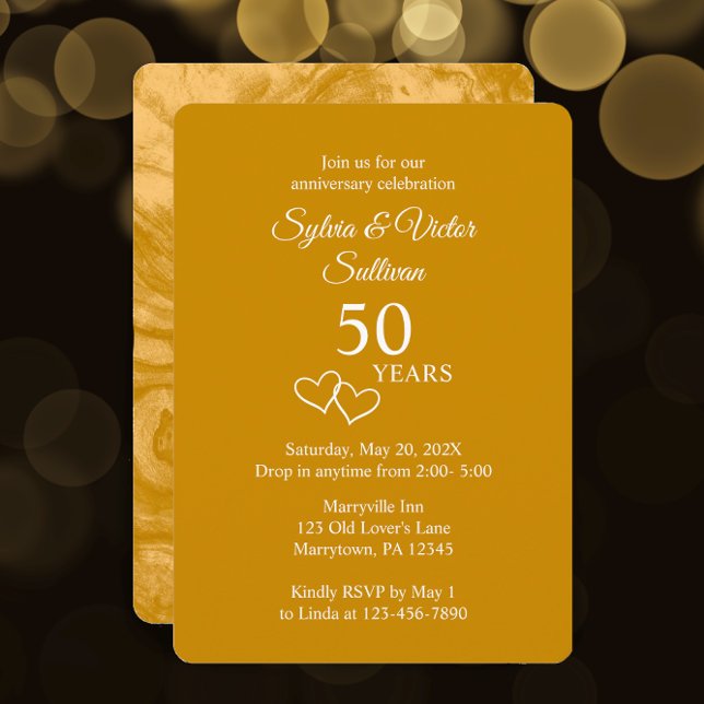Convites Elegante Festa de Aniversário de 50 Anos Customiza (Customize this template for a stylish golden 50th anniversary party invitation.
)