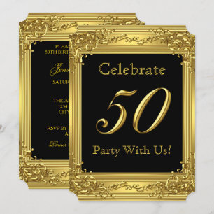 Convites Elegante Festa de Aniversário de 50 Anos Dourado G