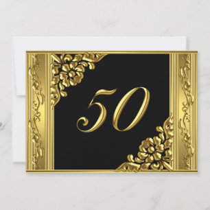 Convites Elegante Festa de Aniversário de 50 Anos Dourado O