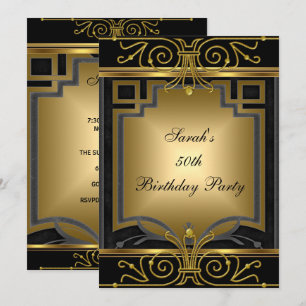 Convites Elegante Festa de Aniversário de 50 anos Dourado P