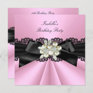 Convites Elegante Festa de aniversário de Joia Preta-Rosa