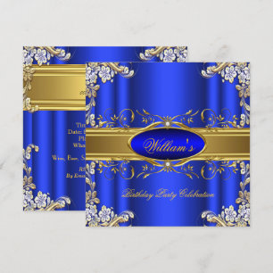 Convites Elegante Festa de Aniversário Floral Azul Real Dou