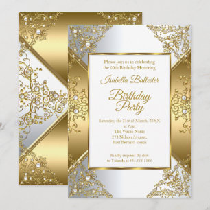 Convites Elegante Festa de Aniversário Pérola Prata Dourado
