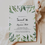 Convites Elegante Festa de aniversário Verde Tropical 16<br><div class="desc">Este elegante convite de aniversário verde tropical 16 é perfeito para um aniversário simples. Esta design desenhada à mão apresenta uma aquarela com lindas folhas verdes.</div>