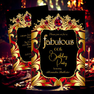 Convites Elegante Festa de Aniversário Vermelho Dourado Pre