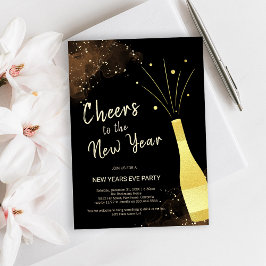 Convites Elegante Festa de Ano Novo com Champanhe Dourado