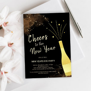 Convites Elegante Festa de Ano Novo com Champanhe Dourado