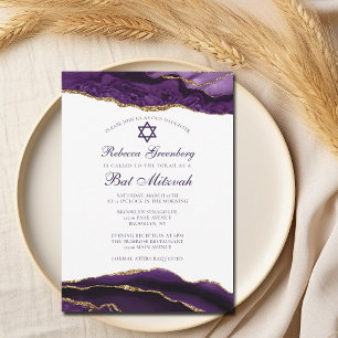 Convites Elegante Festa de Bat Mitzvah Glamour Roxo Dourado