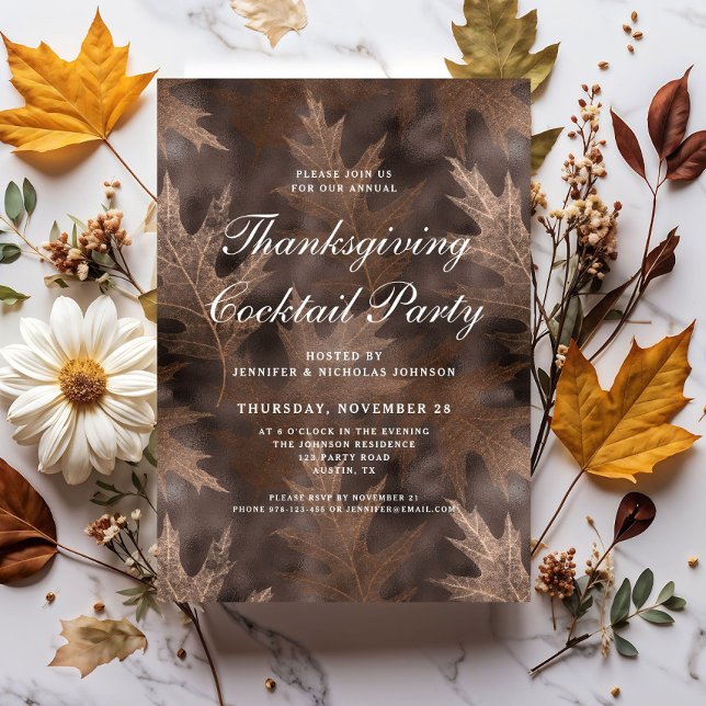 Convites Elegante Festa de Cocktail de Ação de Graças de Ou (Elegant Fall Thanksgiving Cocktail Party Invitation)