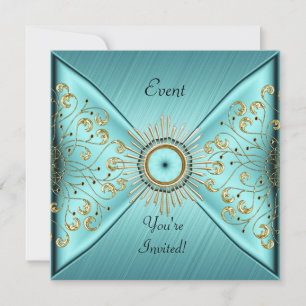 Convites Elegante Festa de Evento Azul Turquesa Dourado