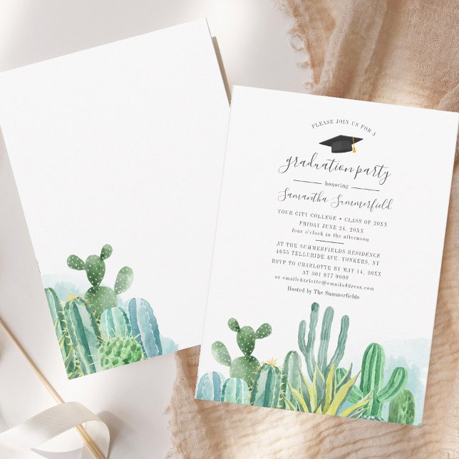 Convites Elegante Festa de Formatura 2026 (Class of 2025 Grad Cacti Plants Graduation Party Invitation)