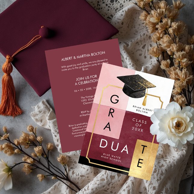 Convites Elegante Festa de Formatura com Toques Modernos Ab (Modern Abstract Graduation Cap Invitation Design for Graduation Party. )