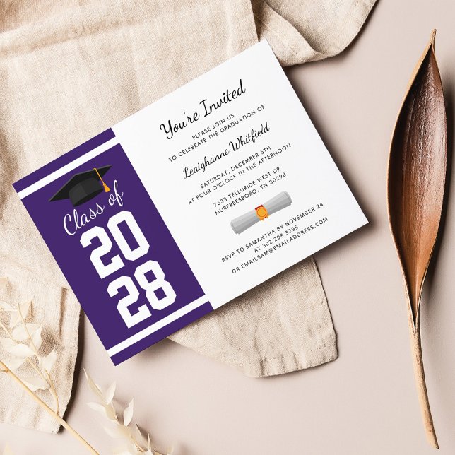 Convites Elegante Festa de Graduação Roxa 2026 Grad (Graduation 2024 Script Modern Party Invitation)