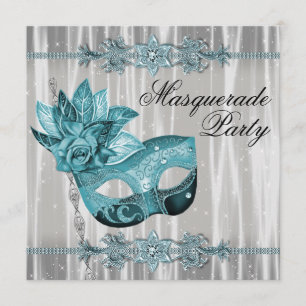 Convites Elegante festa de máscaras em branco e azul-teal