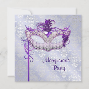 Convites Elegante Festa de Máscaras Prateada e Roxa