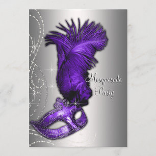 Convites Elegante Festa de Máscaras Roxo e Cinza