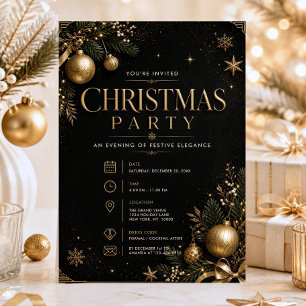 Convites Elegante Festa de Natal Estrelas Brilhantes Preto