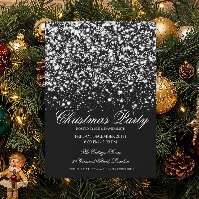 Convites Elegante Festa de Natal Glam Silver Midnight  (Criador carregado)